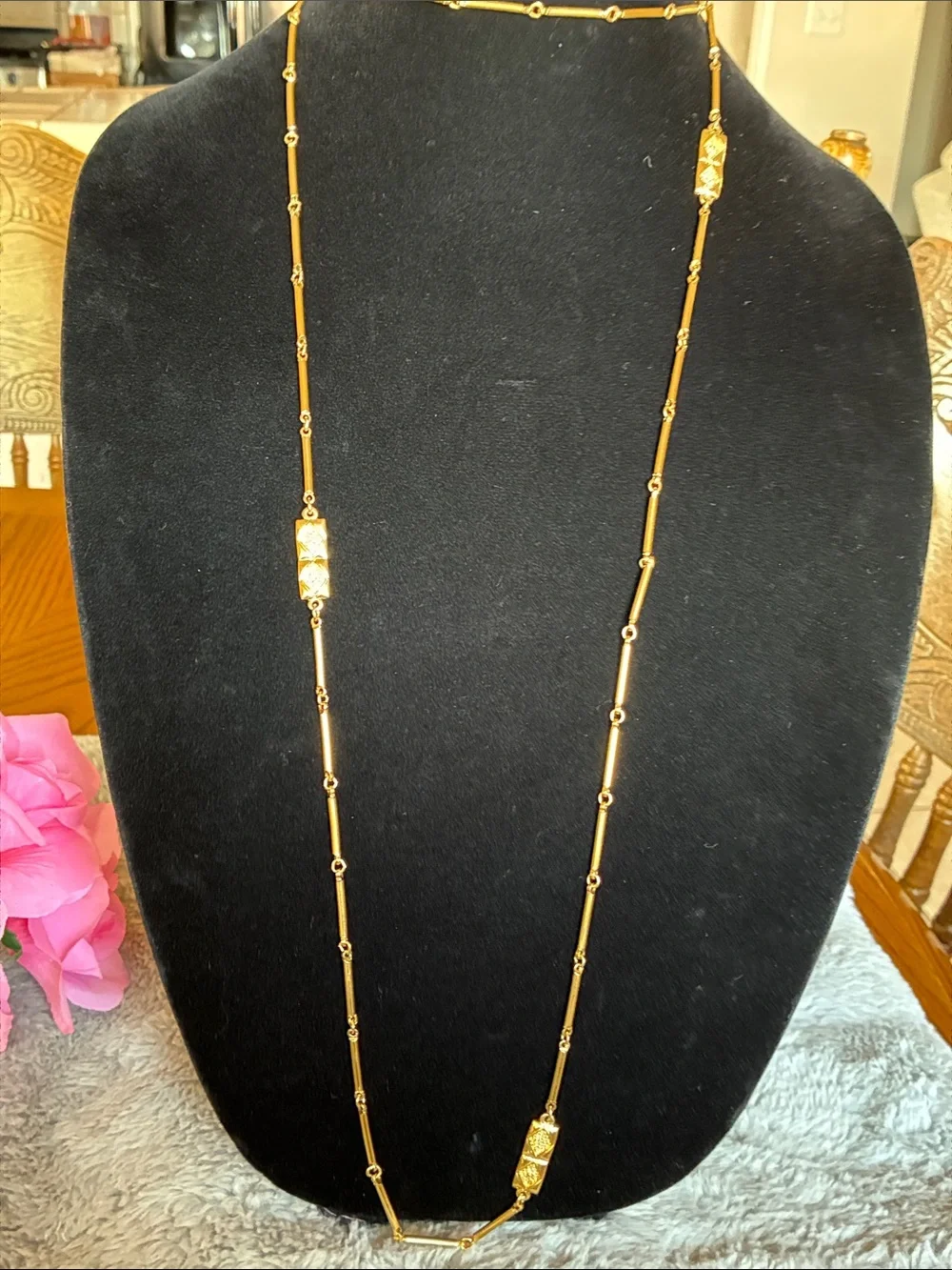 Monet Gold-Tone Double Strand Link Necklace with Textured Bars